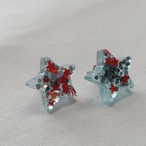 Hand Crafted Blue and Silver Star Earrings - Picture 3 of 3